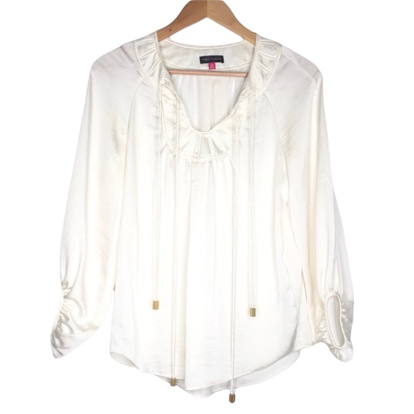 Vince Camuto Long Sleeve Tie V-Neck Blouse - Picture 2 of 7